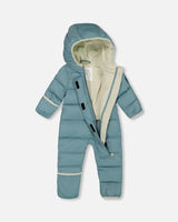 One-Piece Compressible Snowsuit Ash Blue For Baby Designed For Car Seat | Deux par Deux | Jenni Kidz