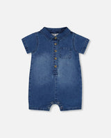 One-Piece Denim Romper Dark Denim Blue | Deux par Deux | Jenni Kidz