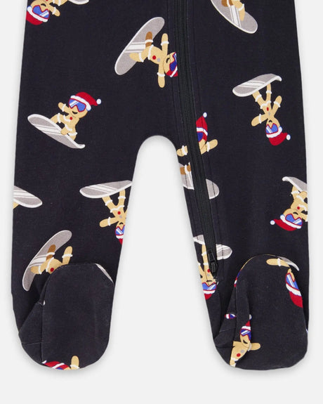 One-Piece Organic Cotton Pajama Black Cookie Print | Deux par Deux | Jenni Kidz