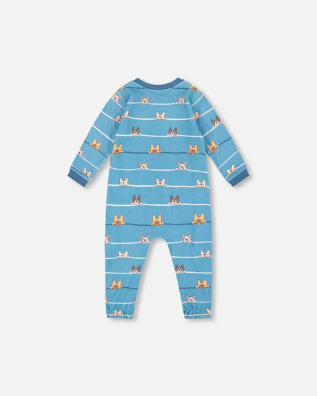 One-Piece Organic Cotton Pajama Blue Dog Print | Deux par Deux | Jenni Kidz
