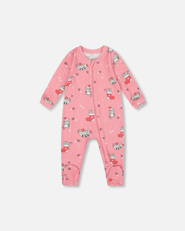 One-Piece Organic Cotton Pajama Pink Cat Print | Deux par Deux | Jenni Kidz