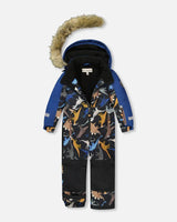 One-Piece Play Snowsuit Black Dinosaur Print | Deux par Deux | Jenni Kidz