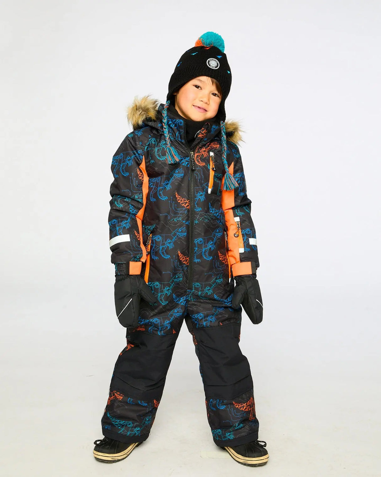 One-Piece Play Snowsuit Robot Dinosaur Print | Deux par Deux | Jenni Kidz