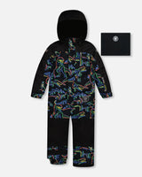 One Piece Snowsuit Black Printed Dinos | Deux par Deux | Jenni Kidz