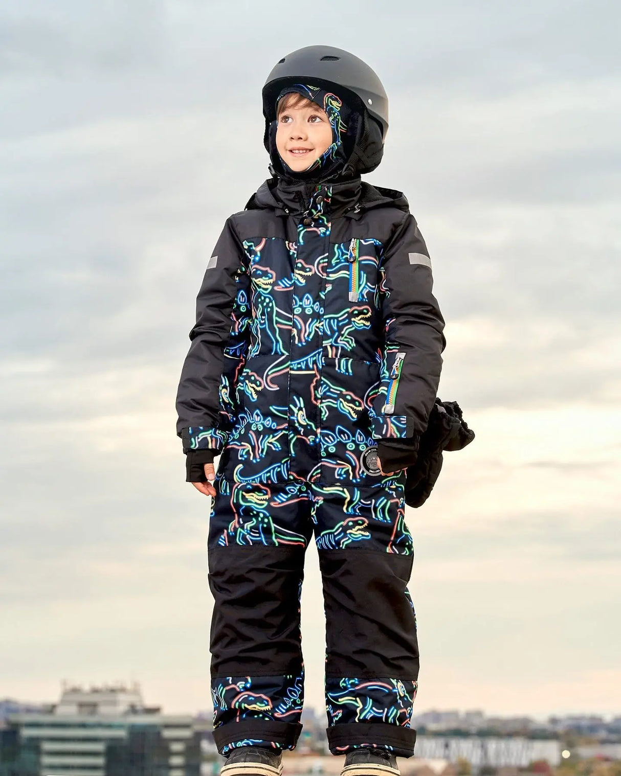 One Piece Snowsuit Black Printed Dinos | Deux par Deux | Jenni Kidz