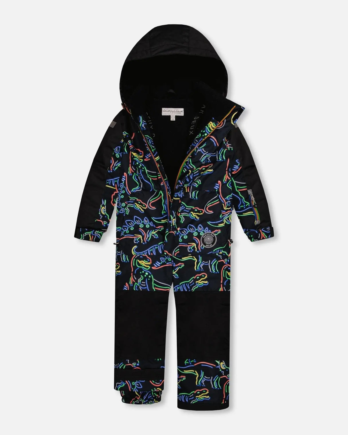 One Piece Snowsuit Black Printed Dinos | Deux par Deux | Jenni Kidz