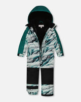 One Piece Snowsuit Forest Green Printed Glaciers | Deux par Deux | Jenni Kidz