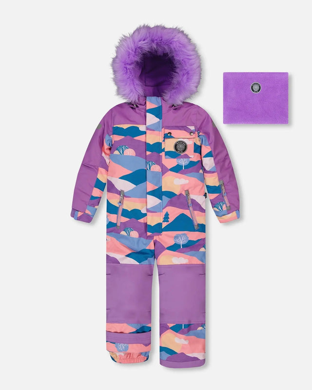 One Piece Snowsuit Mauve Printed Landscape | Deux par Deux | Jenni Kidz