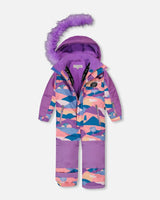 One Piece Snowsuit Mauve Printed Landscape | Deux par Deux | Jenni Kidz