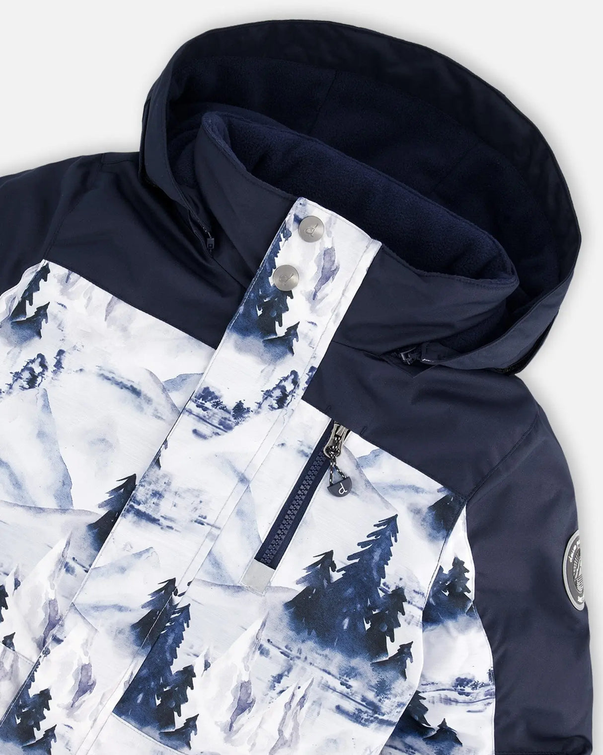 One Piece Snowsuit Navy Blue Watercolor Pine Print | Deux par Deux | Jenni Kidz