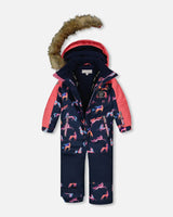 One Piece Snowsuit Navy Printed Unicorn | Deux par Deux | Jenni Kidz