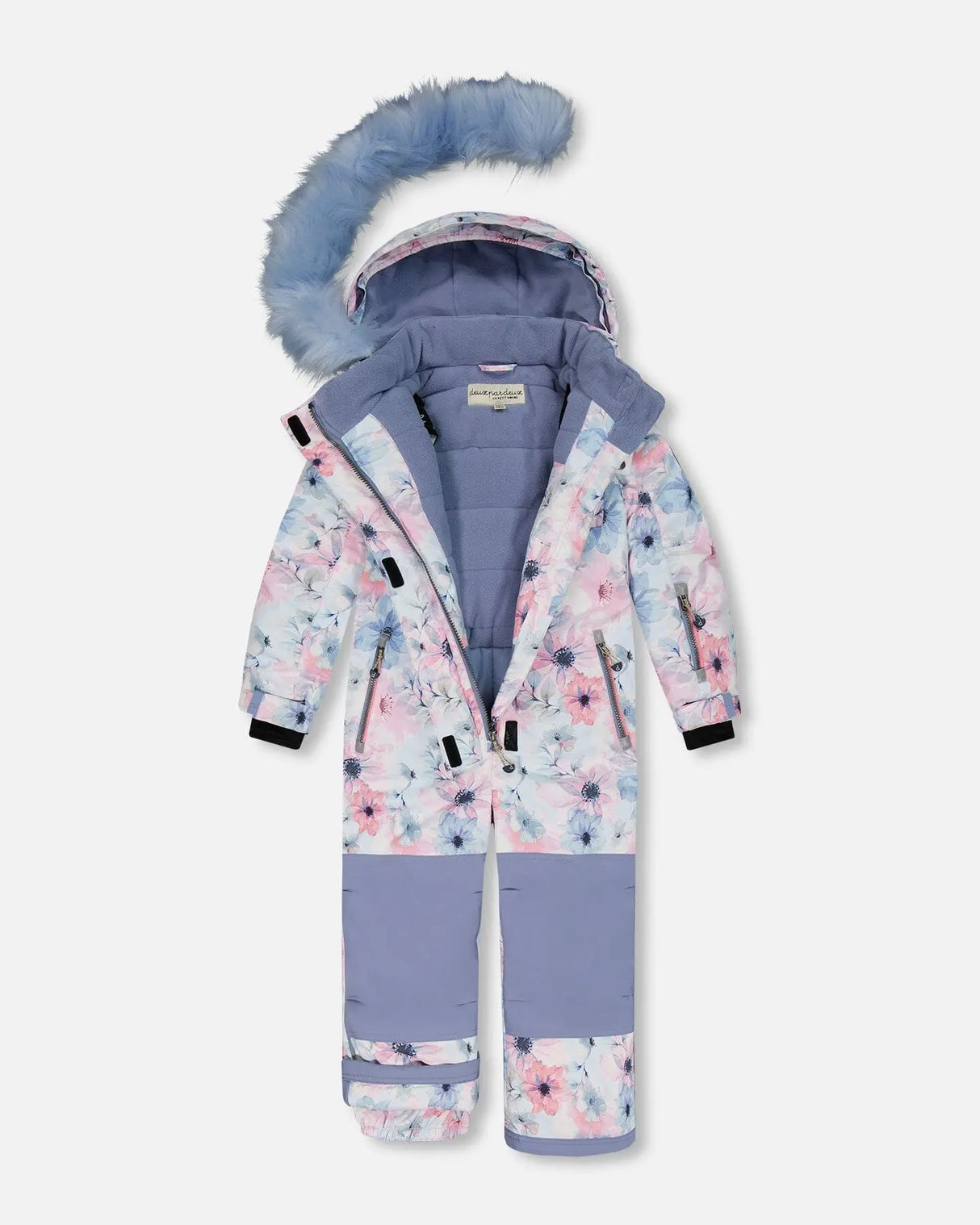 One Piece Snowsuit Printed Watercolor Blue Flowers | Deux par Deux | Jenni Kidz