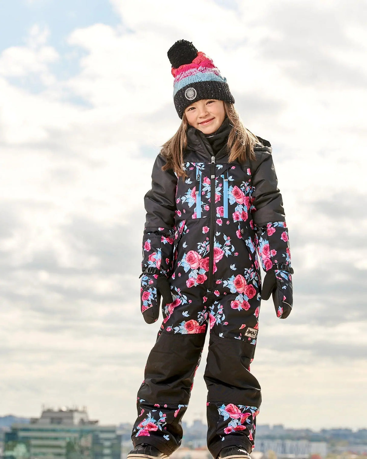 One Piece TEKNIK Snowsuit Black Printed Roses | Deux par Deux | Jenni Kidz