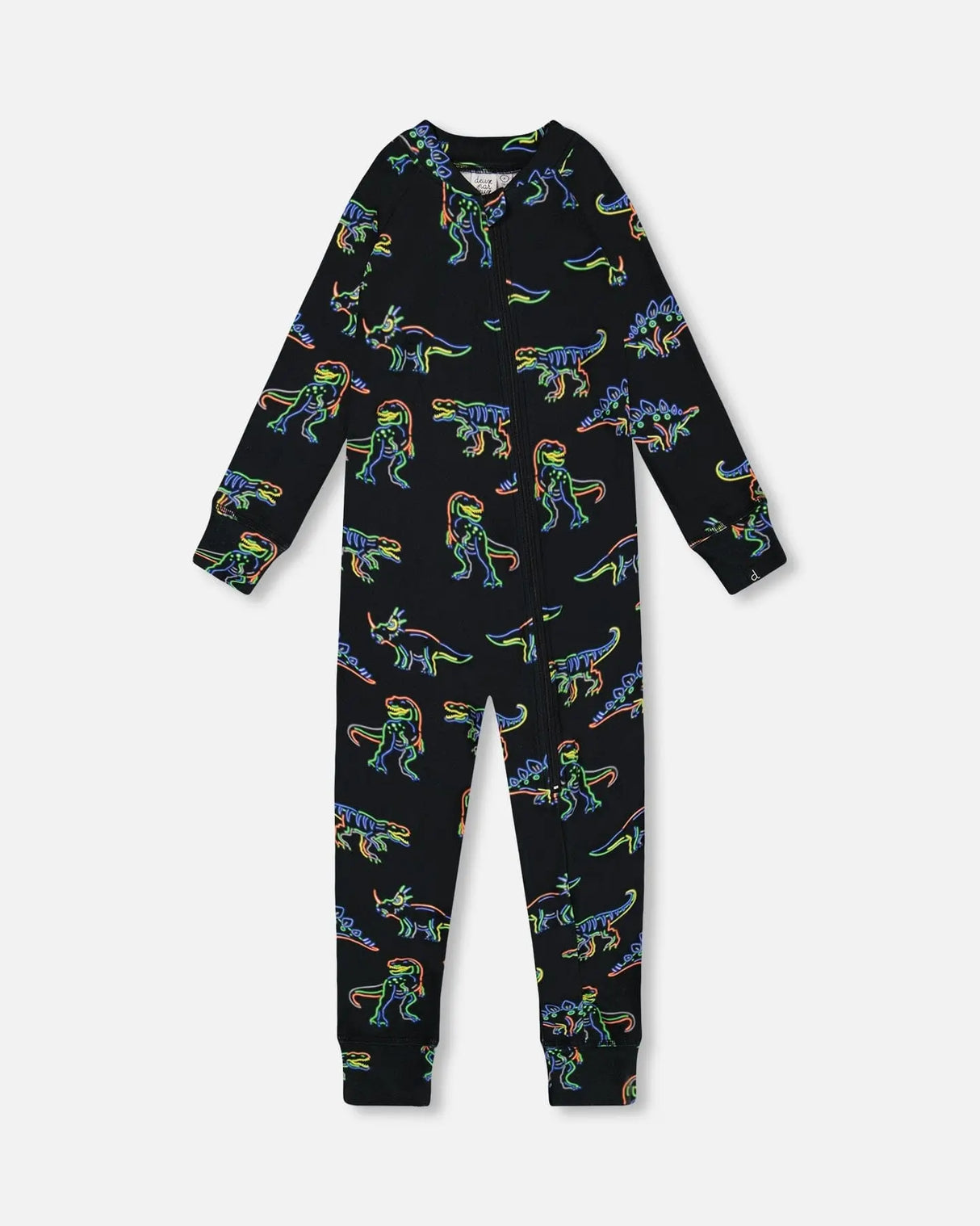 One Piece Thermal Underwear Black Printed Neon Dino | Deux par Deux | Jenni Kidz