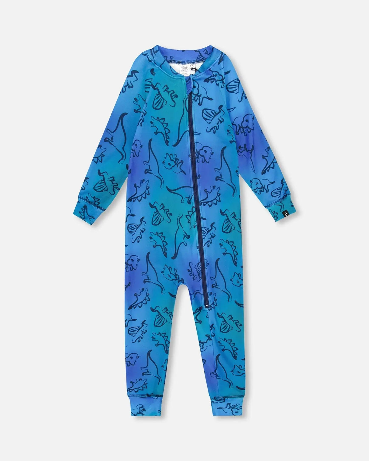 One-Piece Thermal Underwear Blue Gradient Dinosaur Print | Deux par Deux | Jenni Kidz