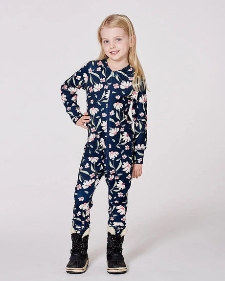 One-Piece Thermal Underwear Navy Flower Print | Deux par Deux | Jenni Kidz