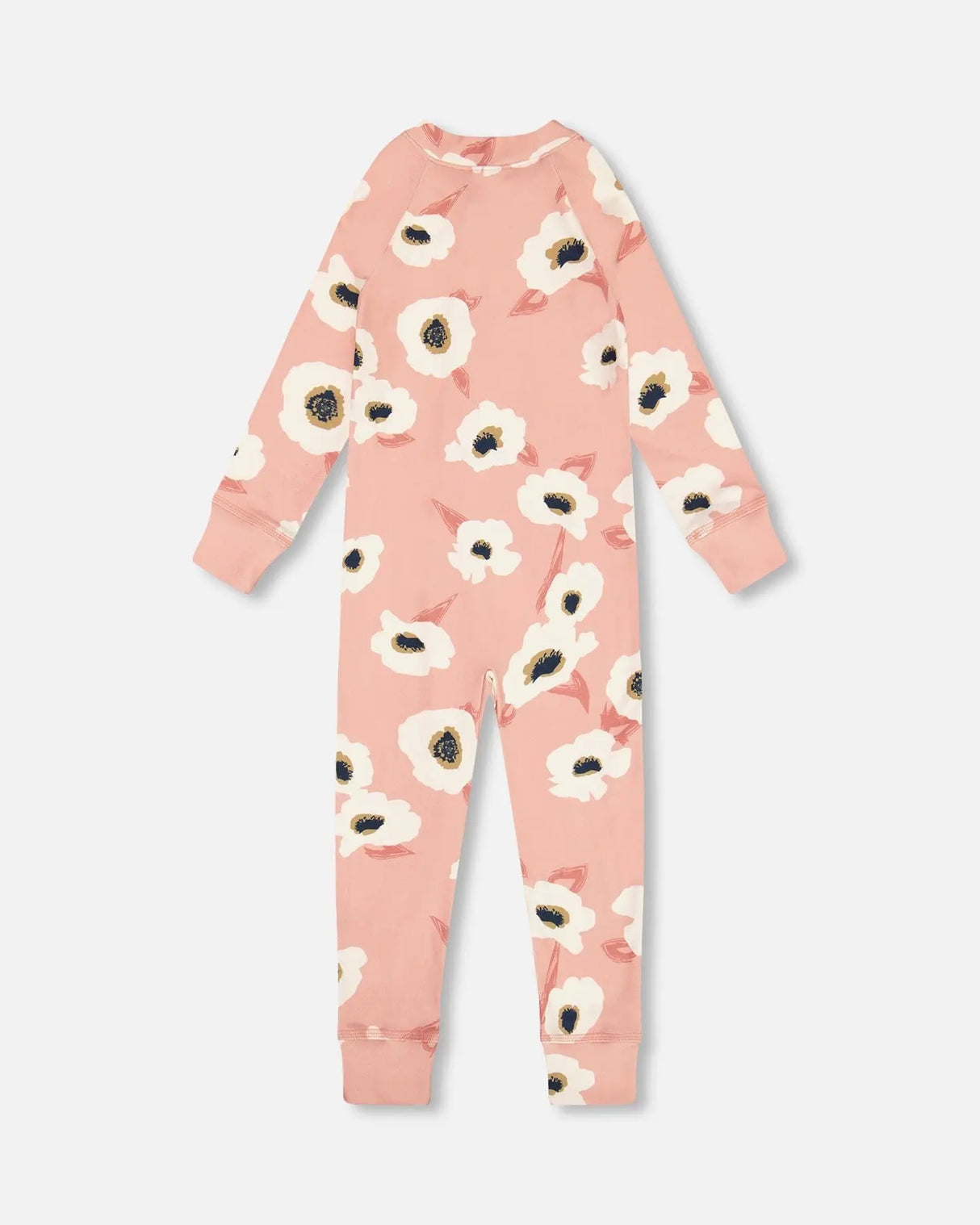 One Piece Thermal Underwear Pink Printed Off White Flowers | Deux par Deux | Jenni Kidz