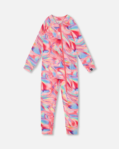 One Piece Thermal Underwear Printed Pink Marble | Deux par Deux | Jenni Kidz