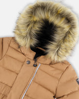 Flat lay — suit, mitts, booties, neck warmer; one-piece pram suit, ready to ship — buy now.