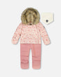 Baby girl snowsuit pink mini flowers one-piece, front view