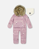 Baby girl snowsuit purple bear one-piece pram suit, slim car-seat snowsuit fit