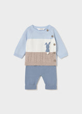 Order Mayoral newborn knit pants and sweatshirt set in blue – front view