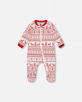 Organic Cotton Baby One-Piece Pajama Red And White Fairisle | Deux par Deux | Jenni Kidz