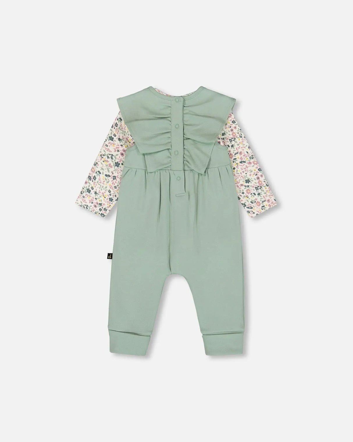 Organic Cotton Bodysuit And Sleeveless Overalls Set Jade Green | Deux par Deux | Jenni Kidz