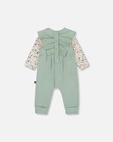 Organic Cotton Bodysuit And Sleeveless Overalls Set Jade Green | Deux par Deux | Jenni Kidz