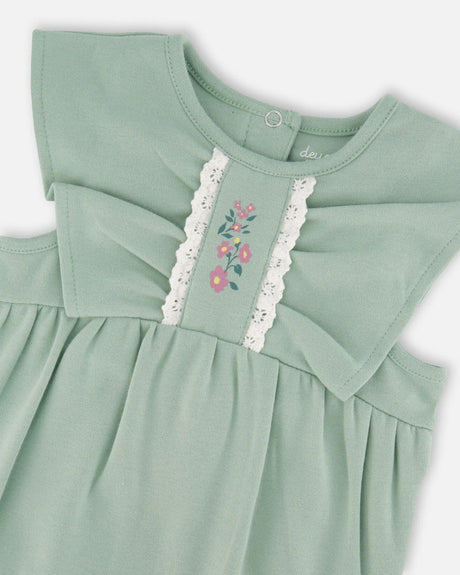 Organic Cotton Bodysuit And Sleeveless Overalls Set Jade Green | Deux par Deux | Jenni Kidz