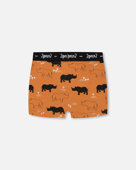 Organic Cotton Boxer Short Caramel Printed Rhinoceros | Deux par Deux | Jenni Kidz