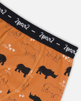 Organic Cotton Boxer Short Caramel Printed Rhinoceros | Deux par Deux | Jenni Kidz