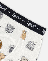 Organic Cotton Boxer Short Heather Beige Printed Monsters | Deux par Deux | Jenni Kidz