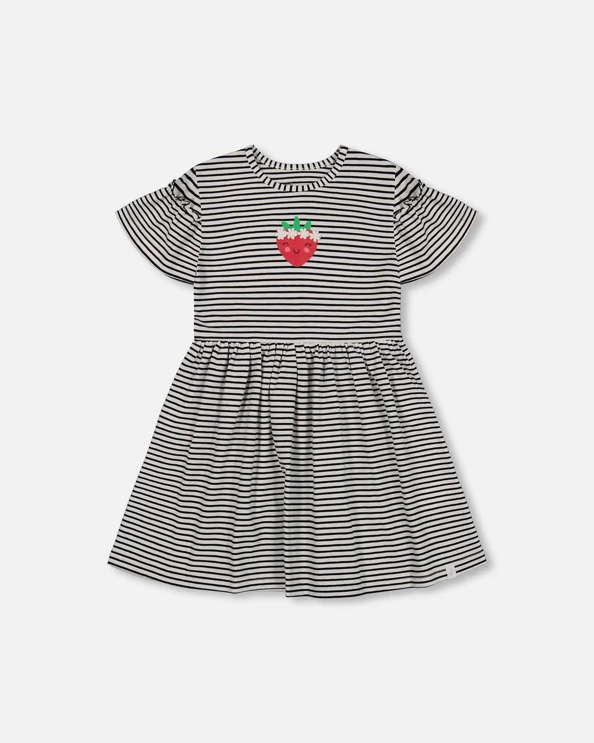 Organic Cotton Dress With Flounce Sleeves Stripe Black And White | Deux par Deux | Jenni Kidz