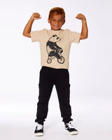 Organic Cotton Graphic Tee Black Panda On Beige Background | Deux par Deux | Jenni Kidz