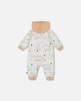 Organic Cotton Hooded Jumpsuit Gray Mix Printed Bears | Deux par Deux | Jenni Kidz