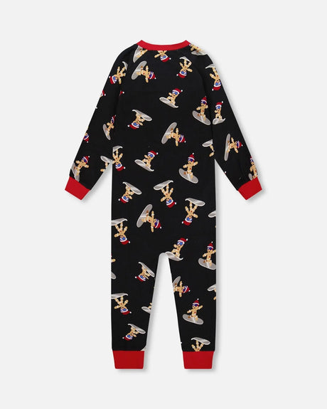 Organic Cotton Interlock One-Piece Pajama Black Cookie Print | Deux par Deux | Jenni Kidz