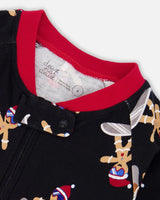 Organic Cotton Interlock One-Piece Pajama Black Cookie Print | Deux par Deux | Jenni Kidz