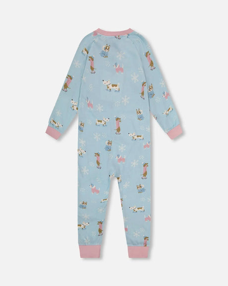 Organic Cotton Interlock One-Piece Pajama Blue Dog Print | Deux par Deux | Jenni Kidz