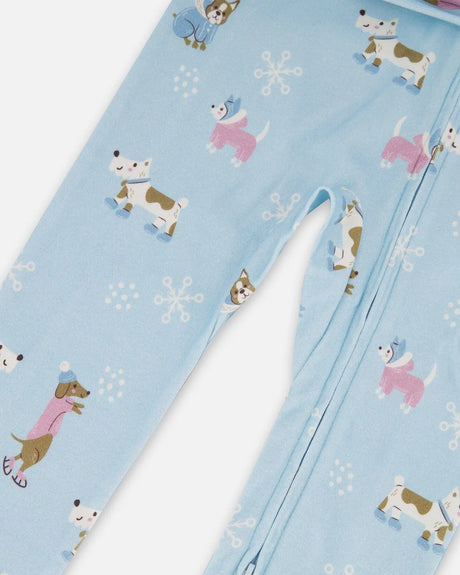 Organic Cotton Interlock One-Piece Pajama Blue Dog Print | Deux par Deux | Jenni Kidz