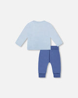 Organic Cotton Jersey Two-Piece Top And Pant Set Blue | Deux par Deux | Jenni Kidz