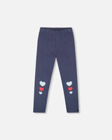 Organic Cotton Leggings Navy Blue With Hearts | Deux par Deux | Jenni Kidz