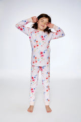 Organic Cotton Long Sleeve Two Piece Pajama Light Pink Printed Flowers | Deux par Deux | Jenni Kidz