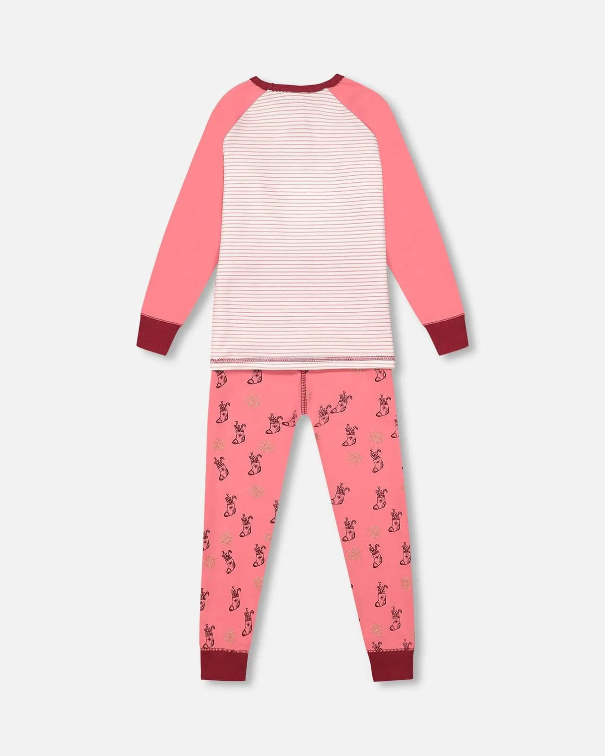 Organic Cotton Long Sleeve Two Piece Printed Christmas Stocking Pajama Set Pink | Deux par Deux | Jenni Kidz