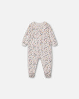 Organic Cotton One Piece Pajama Cream Printed Flowers | Deux par Deux | Jenni Kidz