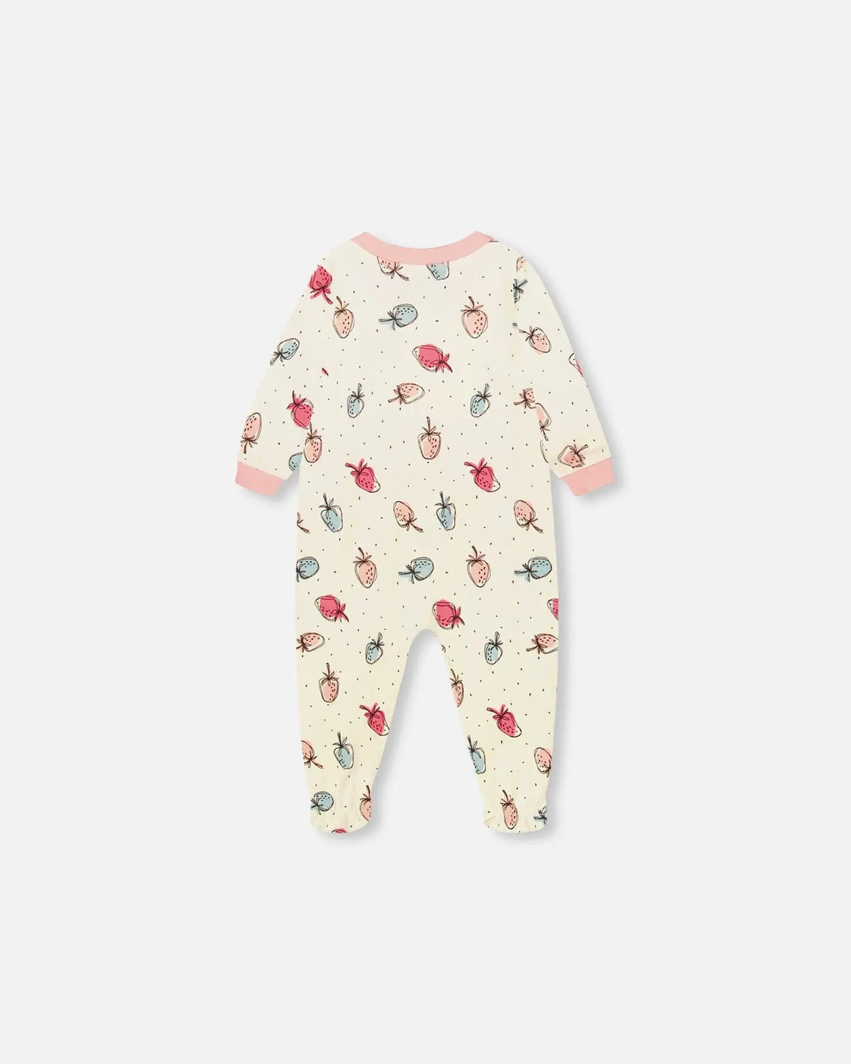 Organic Cotton One Piece Pajama Off White Printed Strawberry | Deux par Deux | Jenni Kidz