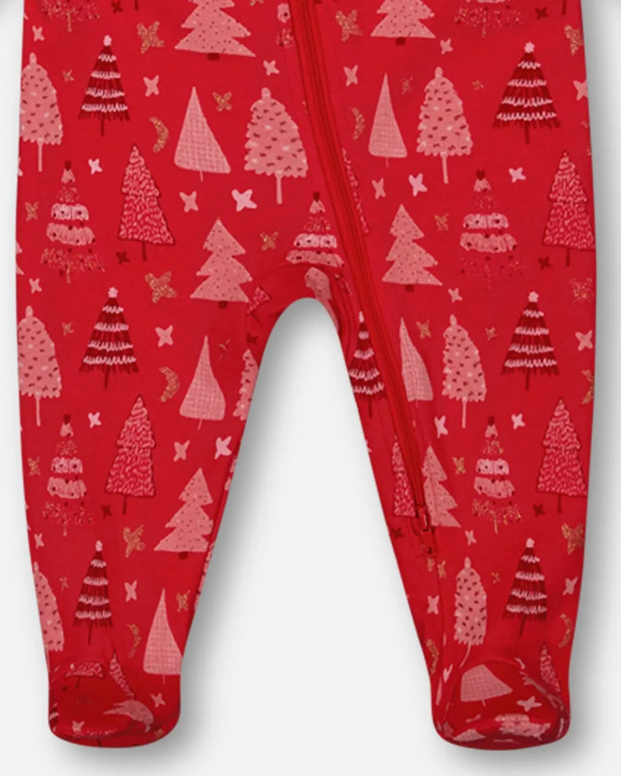 Organic Cotton One Piece Pajama Red Printed Christmas Tree | Deux par Deux | Jenni Kidz