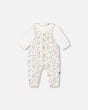 Organic Cotton Onesie And Printed Overall Set Cream With Flowers | Deux par Deux | Jenni Kidz