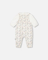 Organic Cotton Onesie And Printed Overall Set Cream With Flowers | Deux par Deux | Jenni Kidz