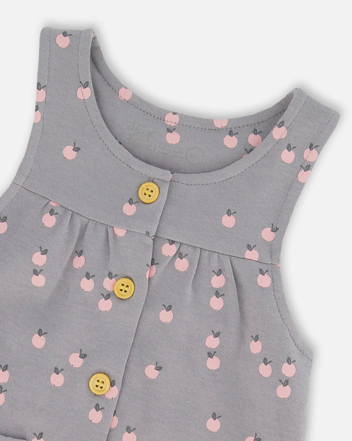 Organic Cotton Onesie And Printed Overall Set Gray With Apples | Deux par Deux | Jenni Kidz